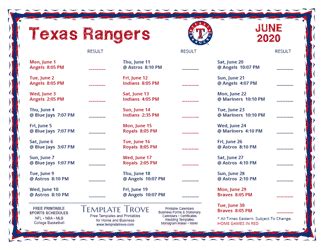 Printable 2020 Texas Rangers Schedule