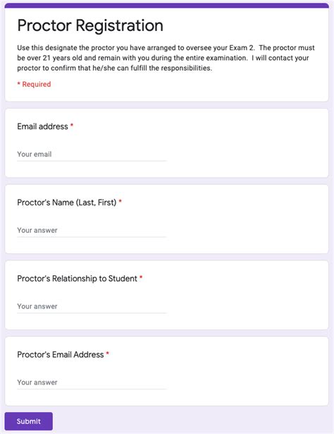 Using Google Forms for Proctor Registration