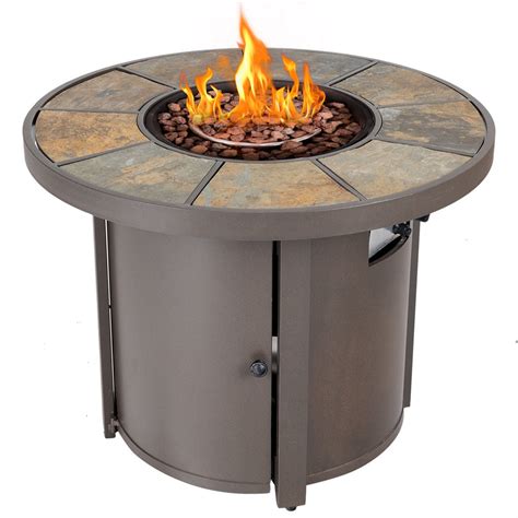 Costway 32'' Round Outdoor Propane Gas Fire Pit Table 30,000 BTUs Patio Heater With Cover ...