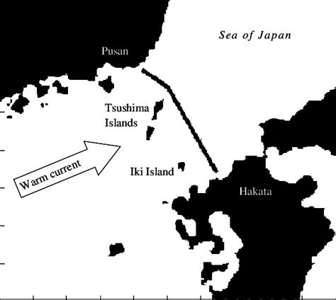 The Korea (Tsushima) Strait. The thick line shows the position of the... | Download Scientific ...