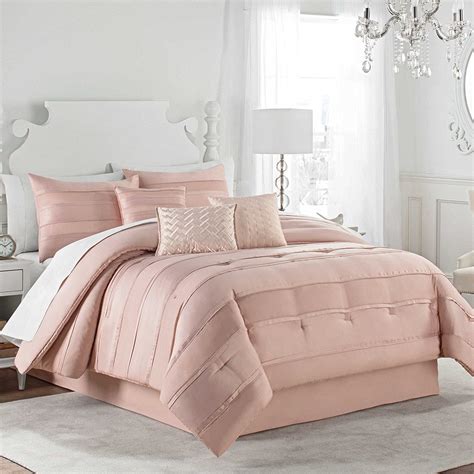 NEW! Matte Satin Pleated Luxury Elegant 7-Piece KING Size Comforter Set in Pink Blush with Sleep ...