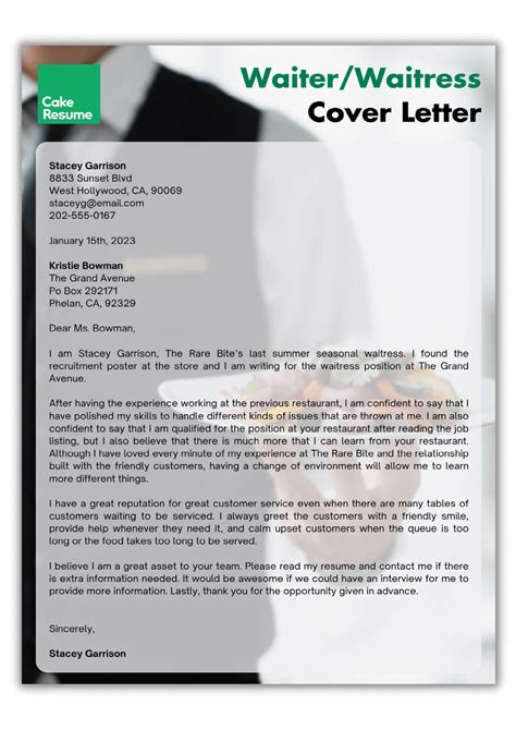 Waiterwaitress Resume And Cover Letter Examples Lette - vrogue.co