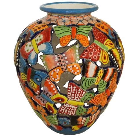 Talavera Jars & Vases Collection - Talavera Vase w/ Butterflies - TGJ200