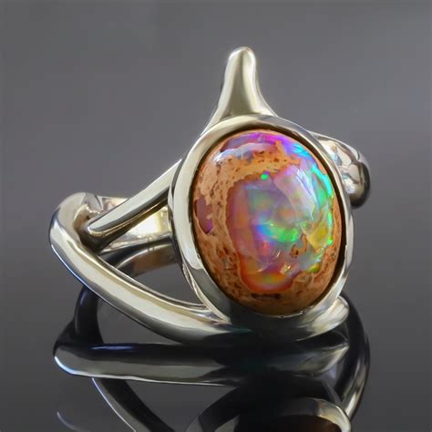 Natural Mexican Matrix Fire Opal Silver Ring 6 carat Stone