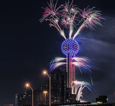 Reunion Tower Fireworks Photograph by Robert Bellomy