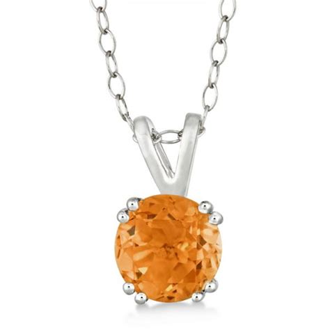 Round Citrine Solitaire Pendant Necklace Sterling Silver 1.30ct - V145