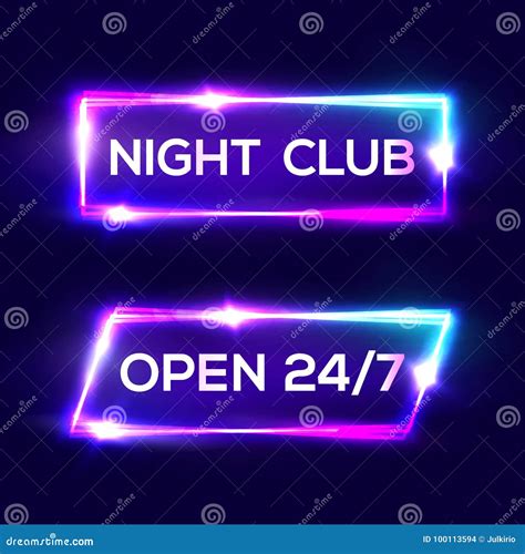 Open 24 7 Hours. Night Club Neon Sign Stock Vector - Illustration of dark, abstract: 100113594