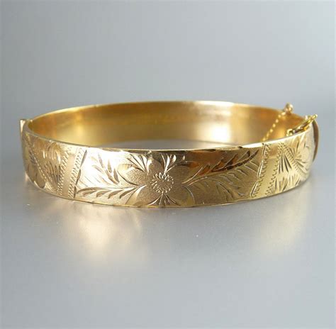 English 1/5 9CT Rolled Gold Bangle Bracelet Engraved Floral | Etsy | Gold bangles, Gold bangle ...