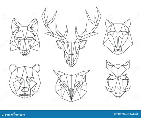 Low Poly Animals Heads. Triangular Thin Line Vector Set | CartoonDealer.com #70492276