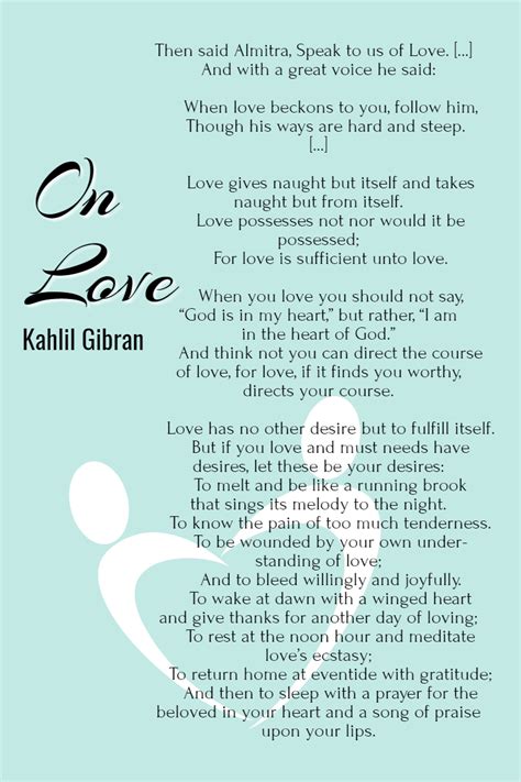 On Love (Poem) | Love poems, Poems, Kahlil gibran