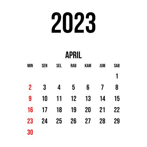 Kalender 2023 Vector Art PNG, Kalender Bulan April 2023, Kalender Bulan April 2023 Png, April ...
