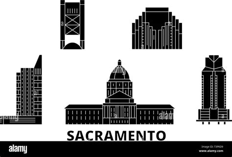 United States, Sacramento flat travel skyline set. United States ...