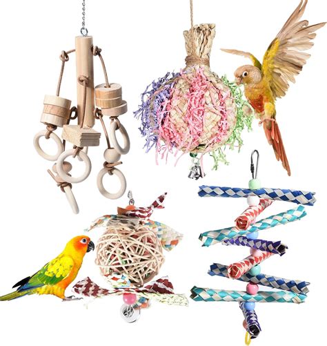 Amazon.com : KIEYYRYT Bird Toys with Cage Shredded Paper Toys, Colorful ...