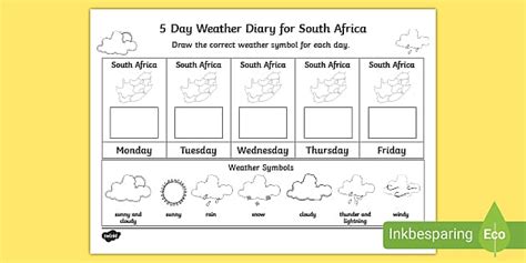 5 Day Weather Diary for South Africa Worksheet - Twinkl