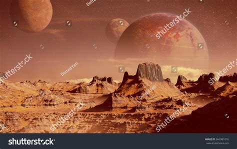 Scenic Alien Planet Landscape 3d Render Stock Illustration 666981076