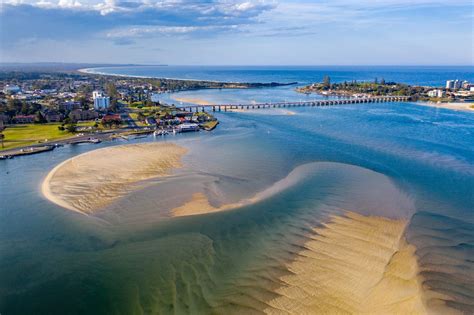 Forster Tuncurry Bridge and sand bar. New South Wales, Australia