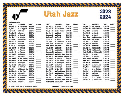 Printable 2023-2024 Utah Jazz Schedule