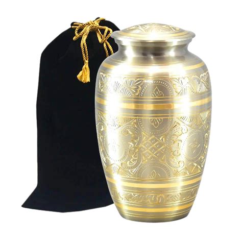 Platinum Gold Brass Cremation Urn - Beautifully Handcrafted Adult Funeral Urn - Solid Brass ...