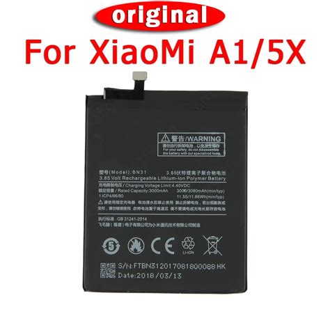 100% Original BN31 3000mAh Batteries For Xiaomi Mi A1 Battery For Mi 5X Li ion High Capacity ...