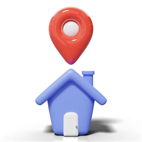 3d blue house, location pin, white bubble icon. Red GPS navigator ...