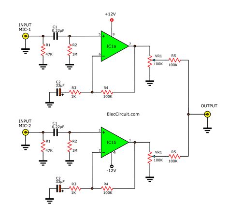 3 Low noise microphone preamplifier circuit using NE5532 LF356