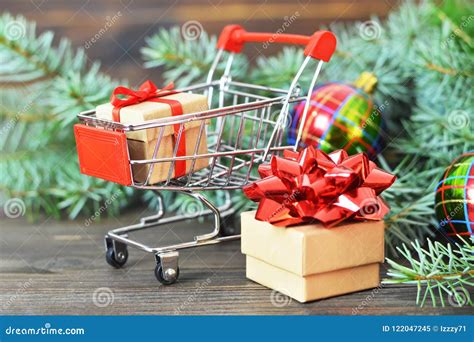 Christmas Shopping Cart and Gifts Stock Image - Image of cart, concept: 122047245