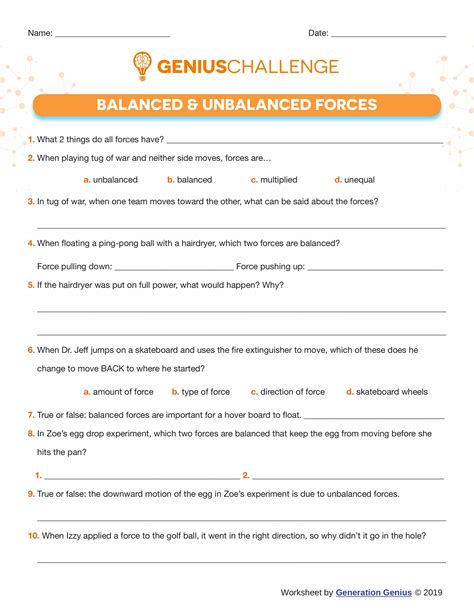 Balanced and Unbalanced Forces Worksheet GG Interactive Worksheet ... - Worksheets Library