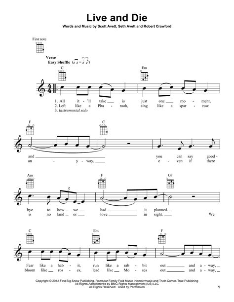 The Avett Brothers "Live And Die" Sheet Music Notes | Download ...