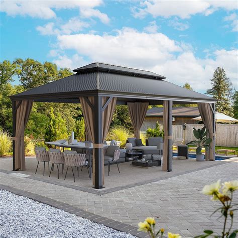 Greesum 12'x20' Hardtop Metal Gazebo, Outdoor Galvanized Steel Double ...