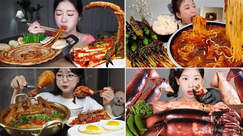 BEST ASMR MUKBANG. SPICY FOOD 199. FUME, AMIAMI, AEJEONG, WOOANG. ASMR EATING. - YouTube