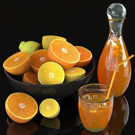 Oranges with lemons and orange juice 3D model | CGTrader