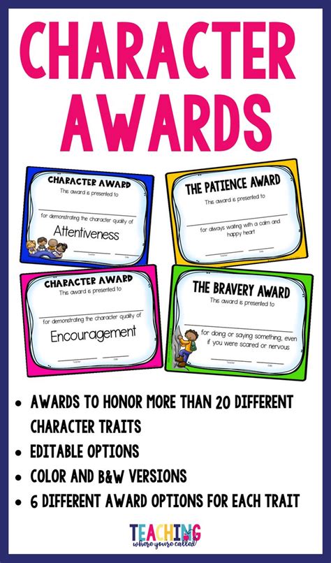 Character Trait Awards | Character awards, Character trait, First grade ...