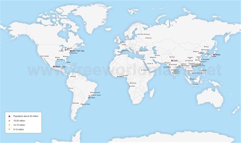 Map of the largest cities in the world