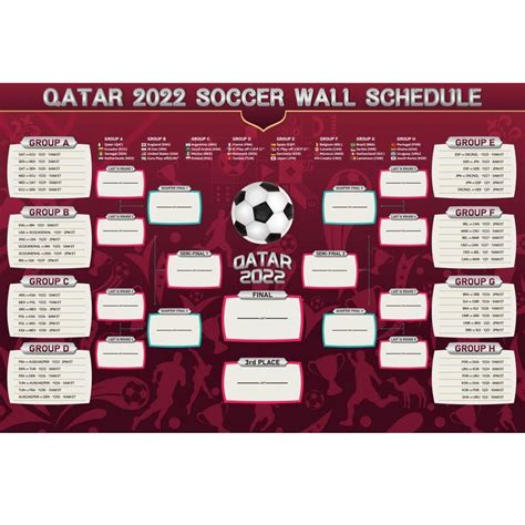 Qatar 2022 World Soccer Game Wall Chart Schedule Poster - Soccer ...