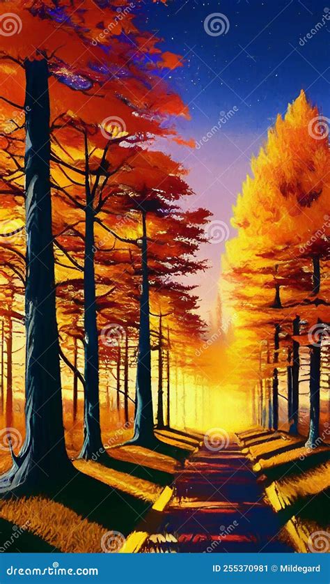 Forest in Autumn - Abstract Digital Art Stock Illustration ...