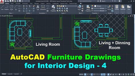 AutoCAD 2D Furniture Drawings for Interior Design - 4 - YouTube