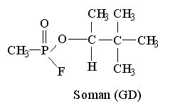 Molecular structure of nerve agent Soman (Pinacoloxymethylphosphoryl ...