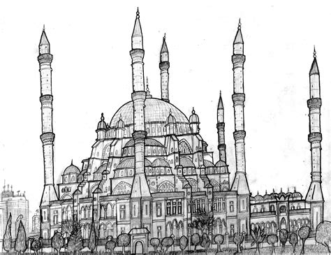 Mosque Drawing, Pencil, Sketch, Colorful, Realistic Art Images | Drawing Skill