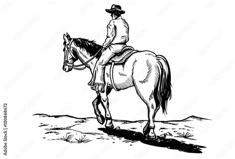 Drawing of cowboy riding horse, vector Stock Vector | Adobe Stock