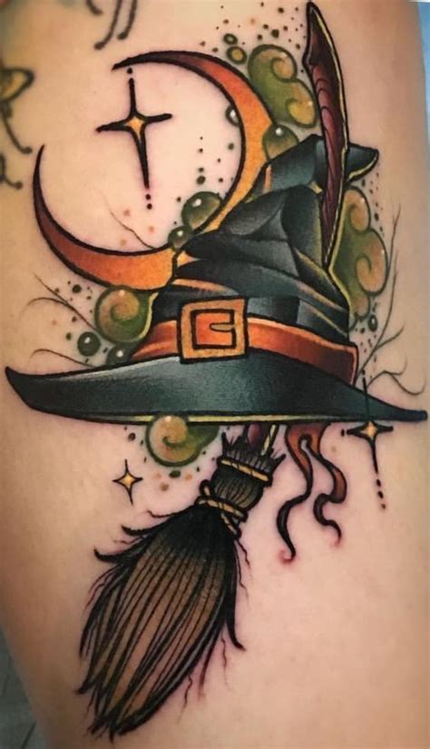 Witch hat and broom - grimas | Witch tattoo, Cute halloween tattoos, Tattoos