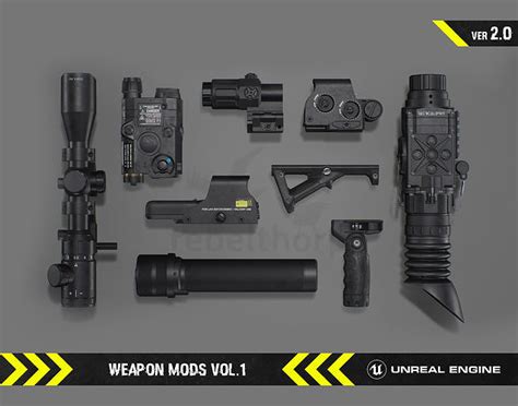 3D model Weapon Mods Vol 1 - FPS Gun Attachments for Unreal Engine VR / AR / low-poly animated ...