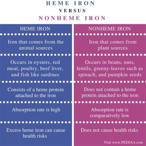 Difference Between Heme and Nonheme Iron - Pediaa.Com