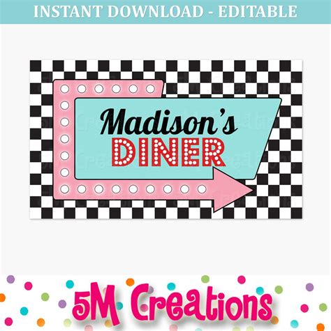 1950s Diner Party Sign 50s Birthday Party Poster Printable | Etsy