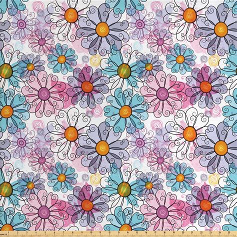 Flower Fabric by The Yard, Retro Spring Floral Pattern Grunge Funky ...