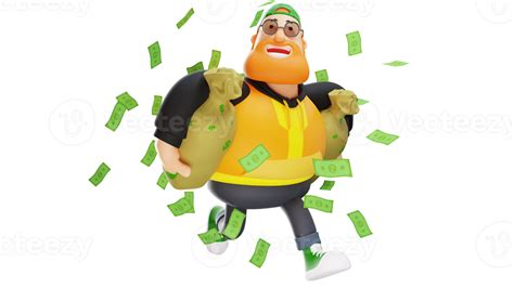 3D illustration. Rich Businessman 3D Cartoon Character. Rich man is very happy. The successful ...