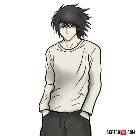 How to draw L Lawliet | Death Note - Sketchok easy drawing guides