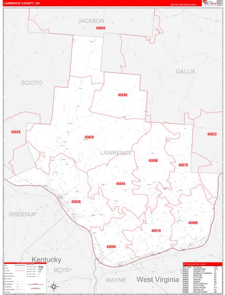 Lawrence County, OH Carrier Route Wall Map Red Line Style by MarketMAPS ...