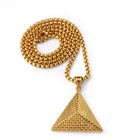 Golden Luxury Triangle Pyramids Pendant Necklace Steel with 70cm Box ...