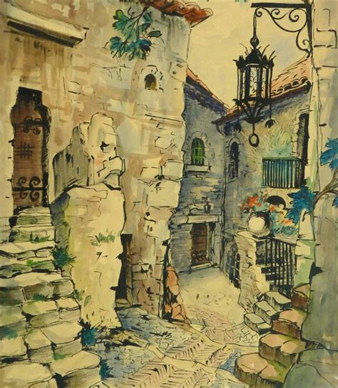 Augustin Faure - Vintage French Watercolor - Village de Provence For ...