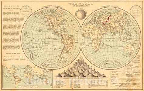 Vintage Map | 1880 The World in Hemisphere | Cornell, Sarah Sophia ...